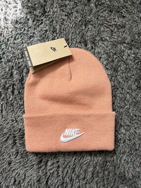 Nike Pink Peach Cuffed Beanie with White Logo